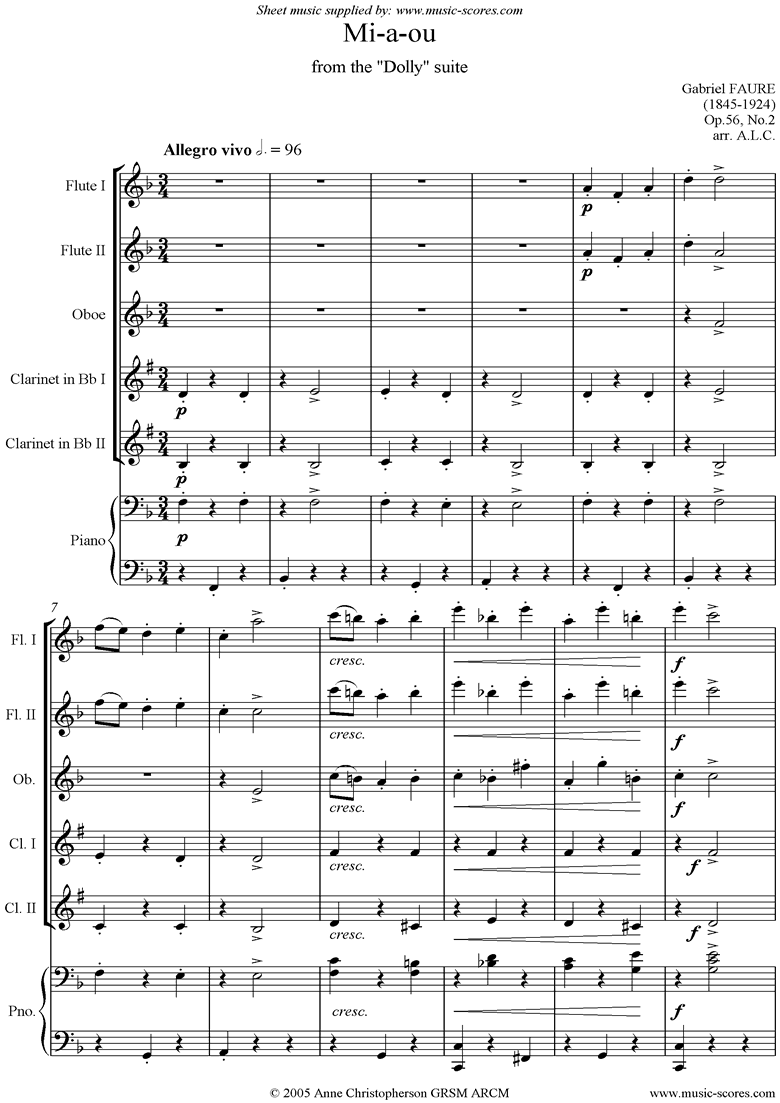Op.56, No.2: Mi-a-ou from Dolly Suite: Wind, piano by Faure