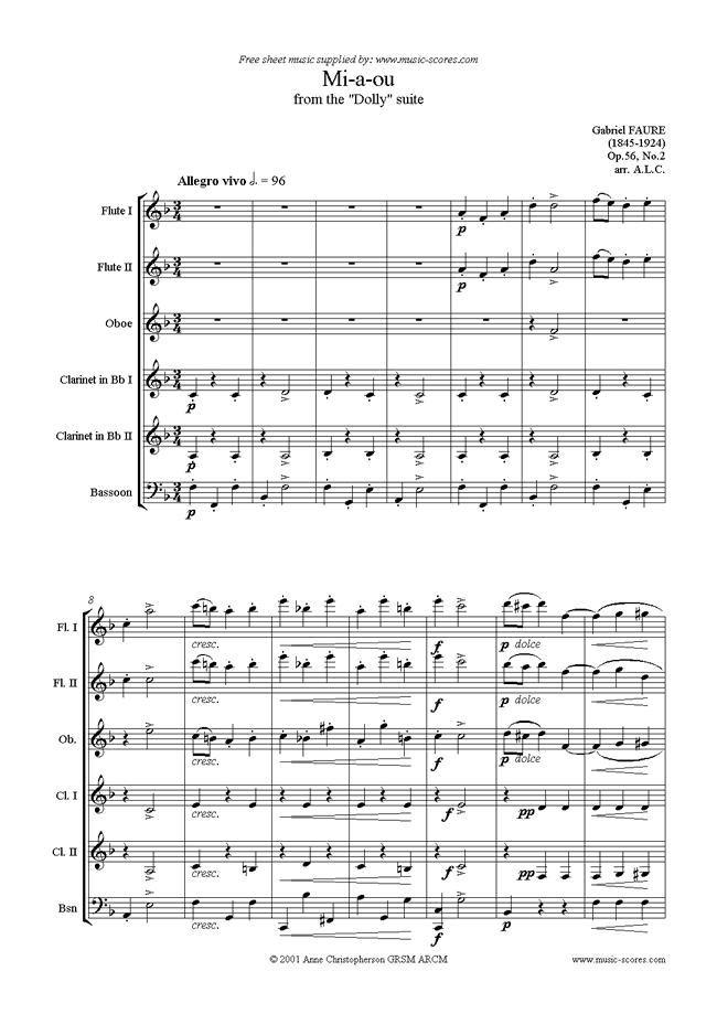 Front page of Op.56, No.2: Mi-a-ou from Dolly Suite: Wind sheet music