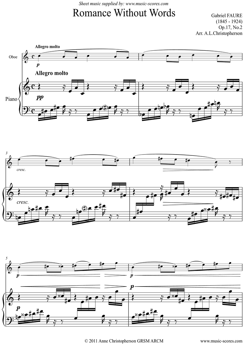 Op.17, No.2: Romance Without Words: Oboe by Faure