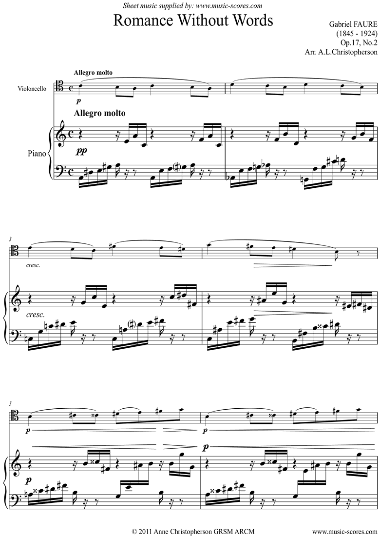 Op.17, No.2: Romance Without Words: Cello by Faure