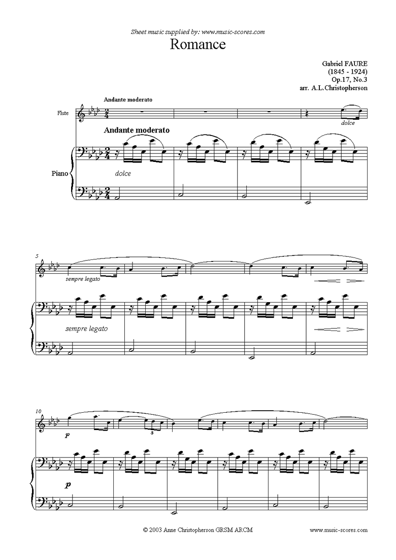 Front page of Op.17, No.3: Romance Without Words: Flute sheet music