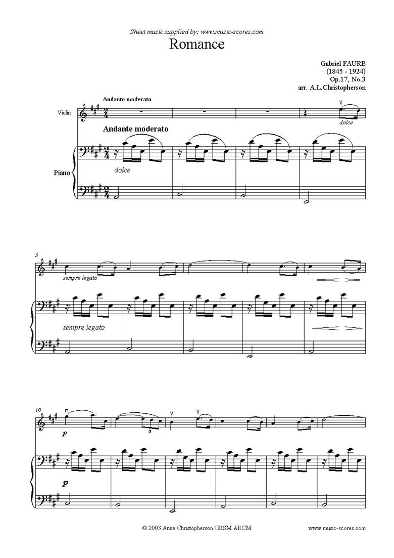 Front page of Op.17, No.3: Romance Without Words: Violin sheet music