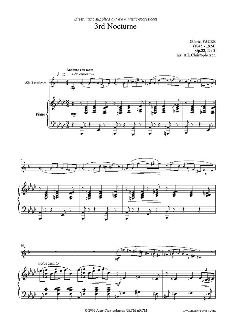 Front page of Op.33: Nocturne No.3 in Ab: Alto Sax, Piano sheet music