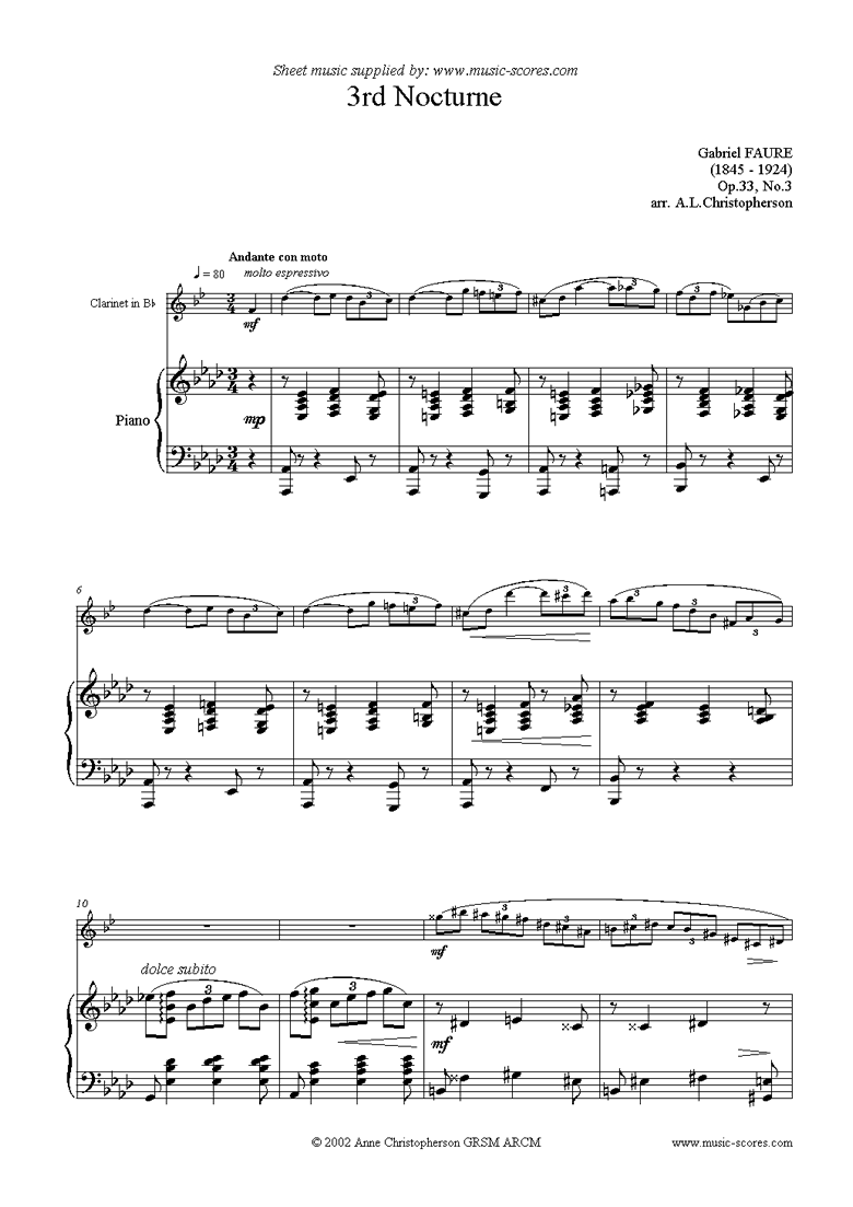 Front page of Op.33: Nocturne No.3 in Ab: Clarinet, Piano sheet music