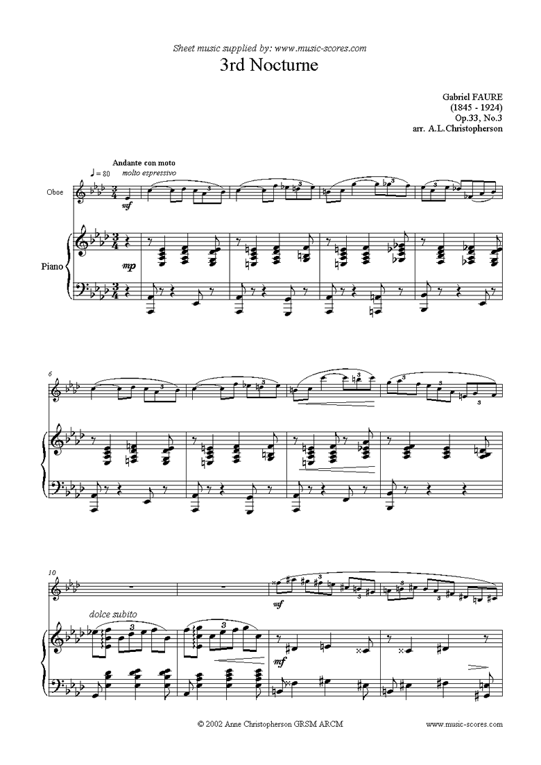 Front page of Op.33: Nocturne No. 3 in Ab: Oboe, Piano sheet music