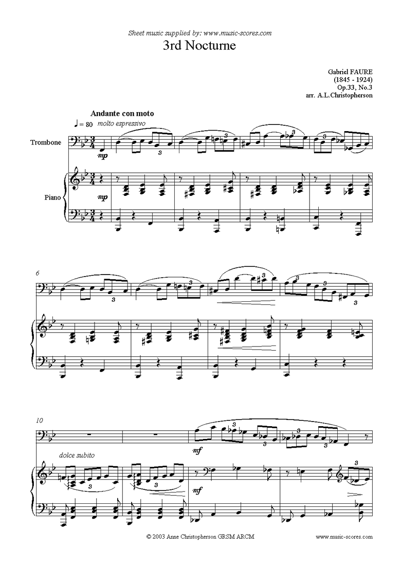 Front page of Op.33: Nocturne No.3: Trombone, Piano sheet music