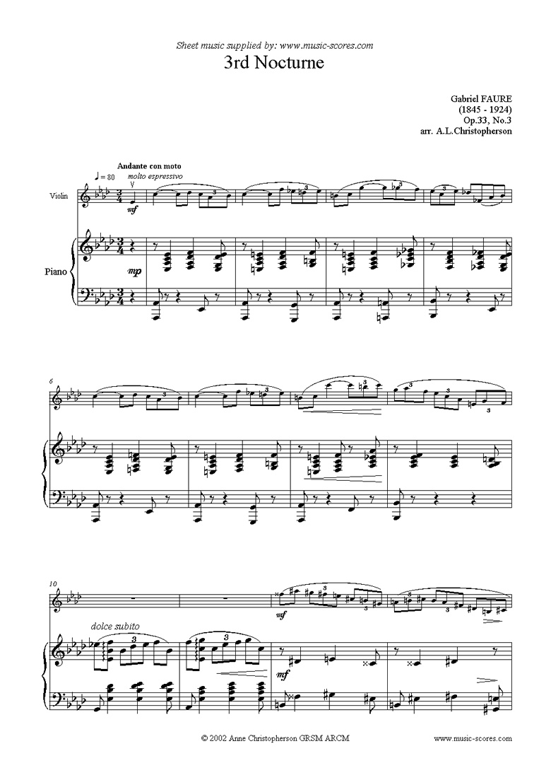 Front page of Op.33: Nocturne No.3 in Ab: Violin, Piano sheet music