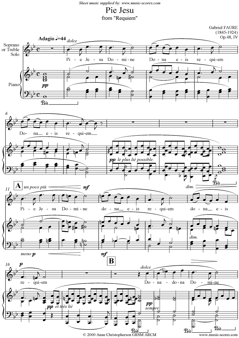 Front page of Op.48: Pie Jesu from Fauré Requiem: Voice: Bb sheet music