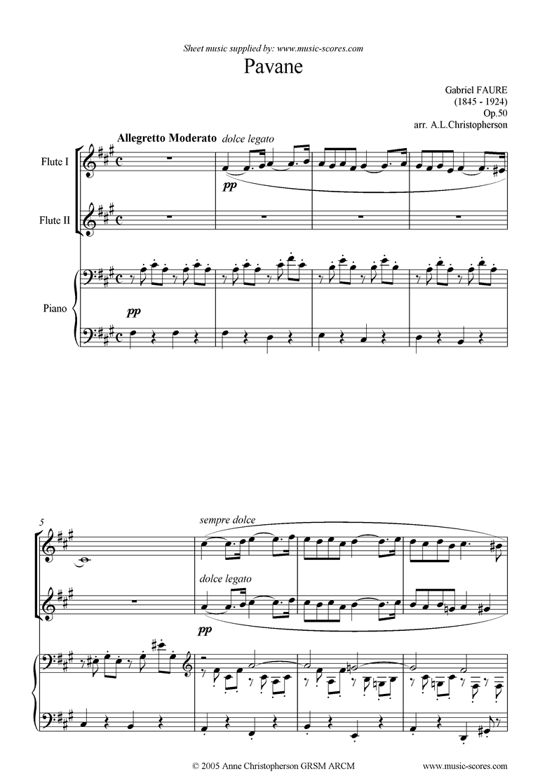 Front page of Op.50: Pavane: 2 Flutes sheet music