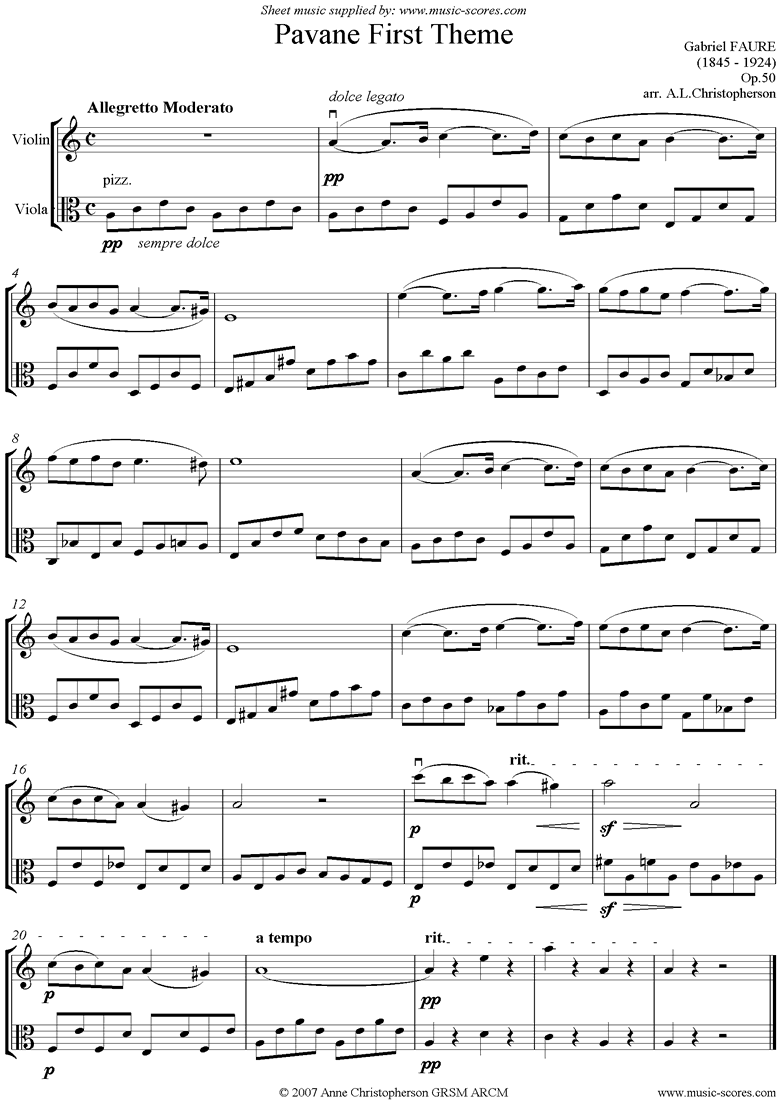 Front page of Op.50: Pavane: Violin and Viola unaccompanied sheet music