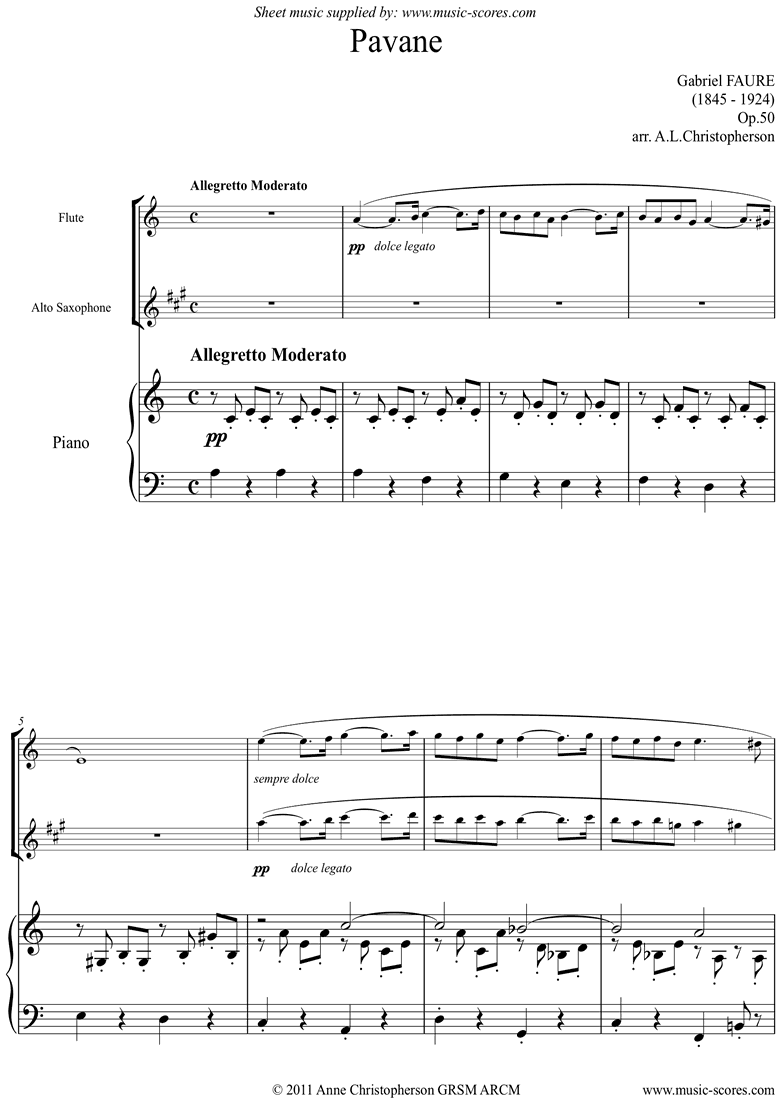 Op.50: Pavane: Flute, Alto Sax and Piano by Faure