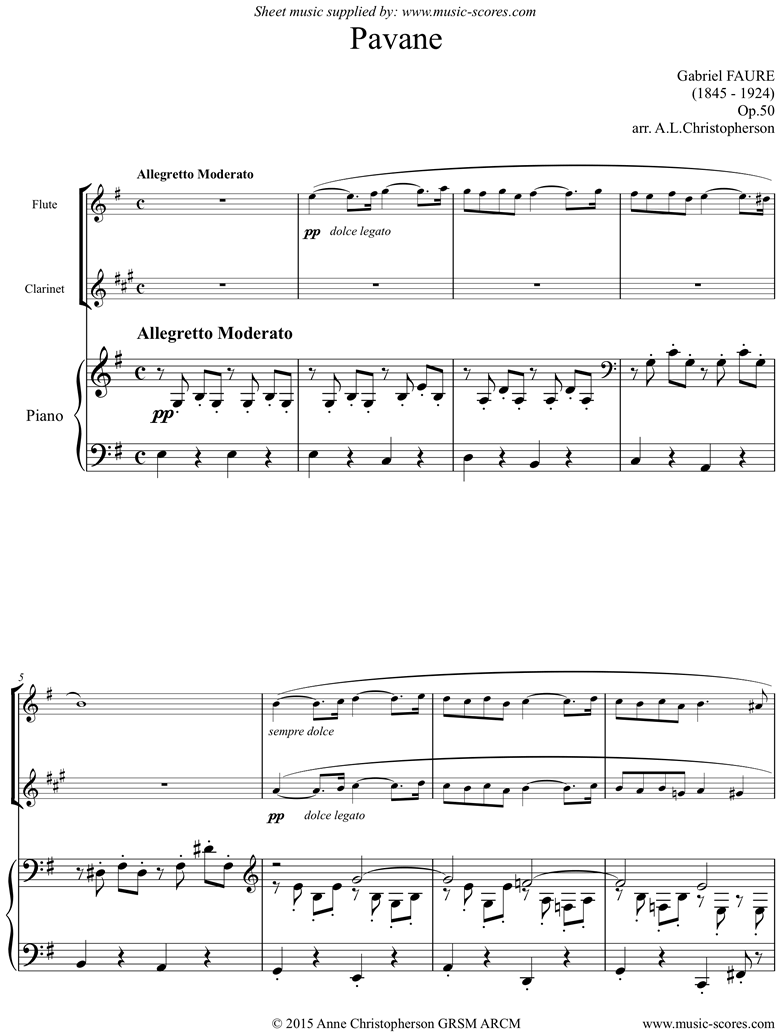 Op.50: Pavane: Flute, Clarinet and Piano. E mi by Faure