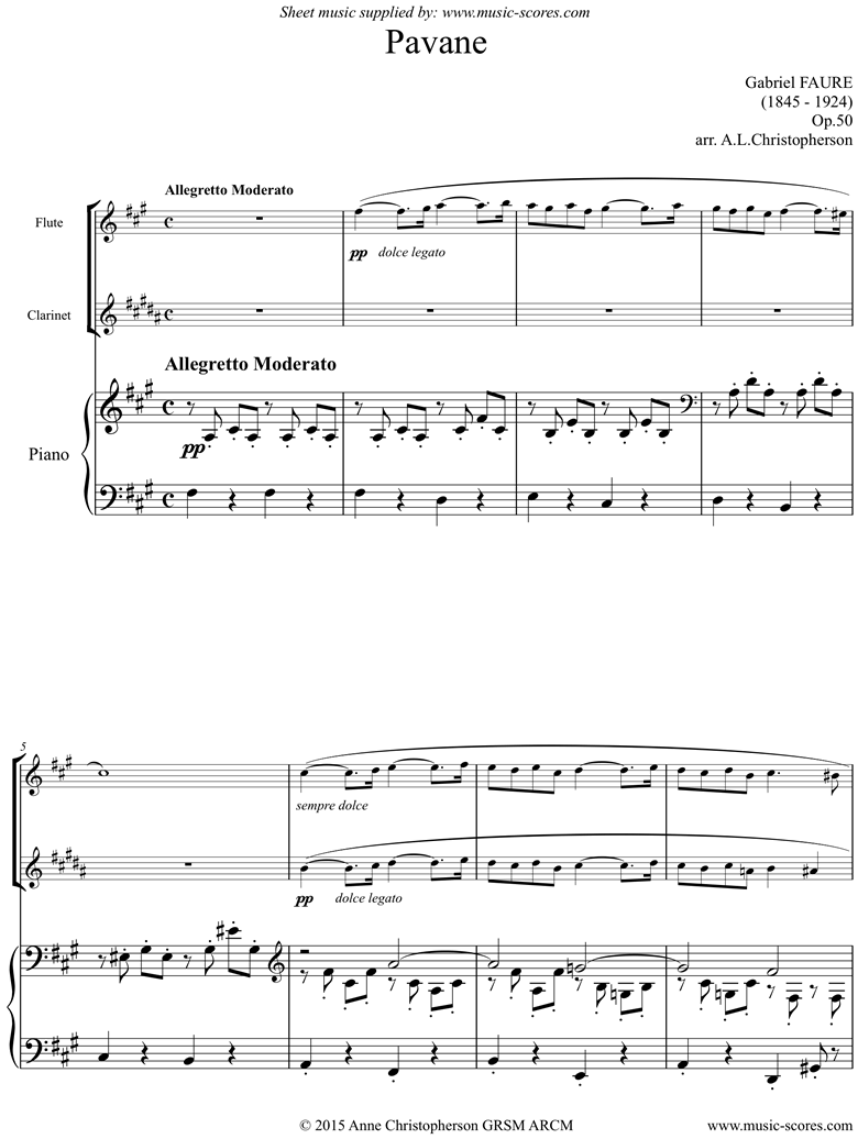Op.50: Pavane: Flute, Clarinet and Piano. F sharp mi by Faure