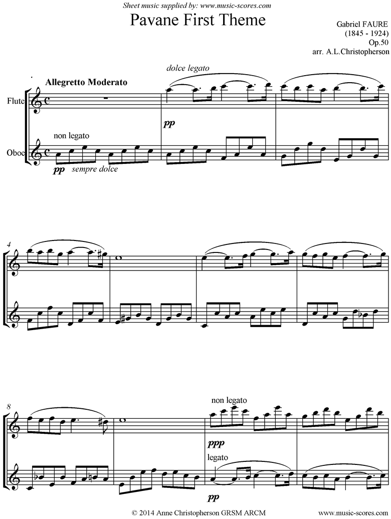 Front page of Op.50: Pavane: Flute , Oboe unaccompanied sheet music