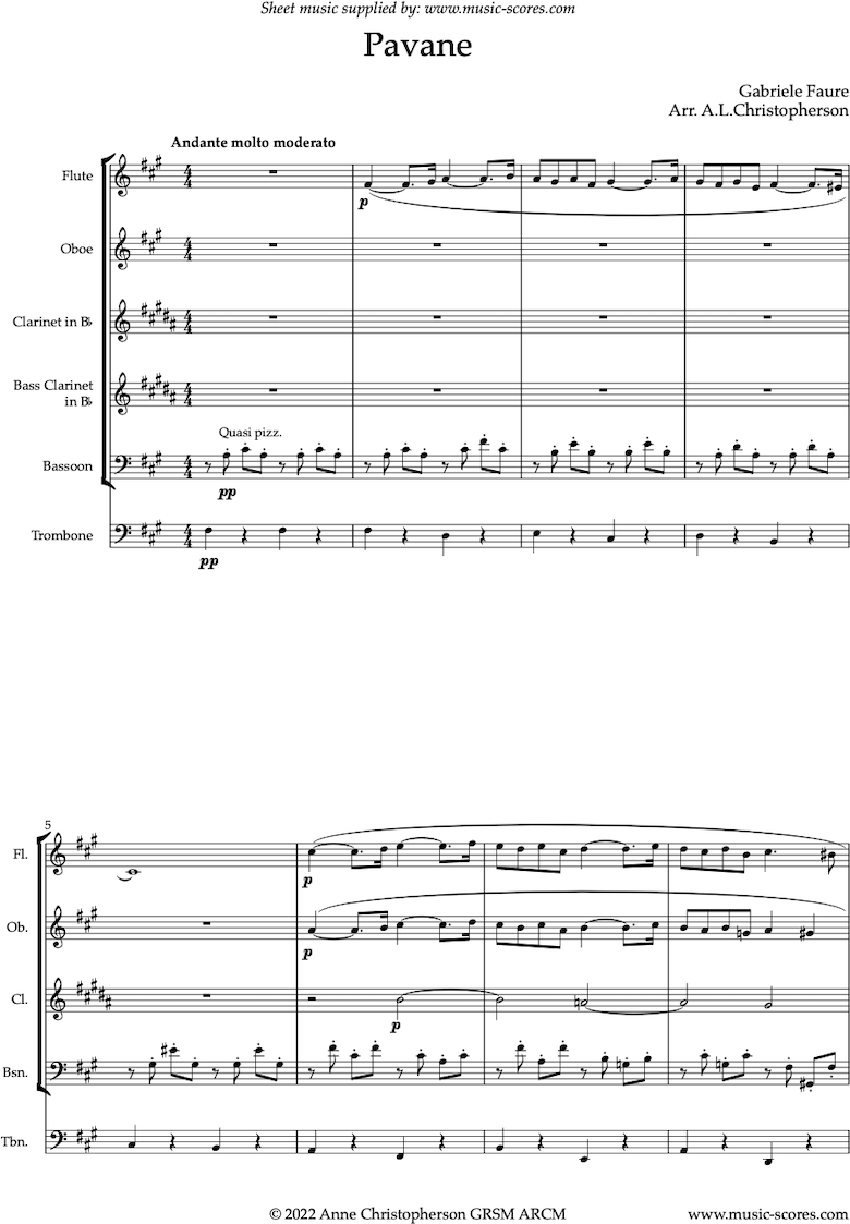 Front page of Op.50: Pavane: Sextet: Flute, Oboe, Clarinet, Bass Clarinet, Bassoon and Trombone sheet music