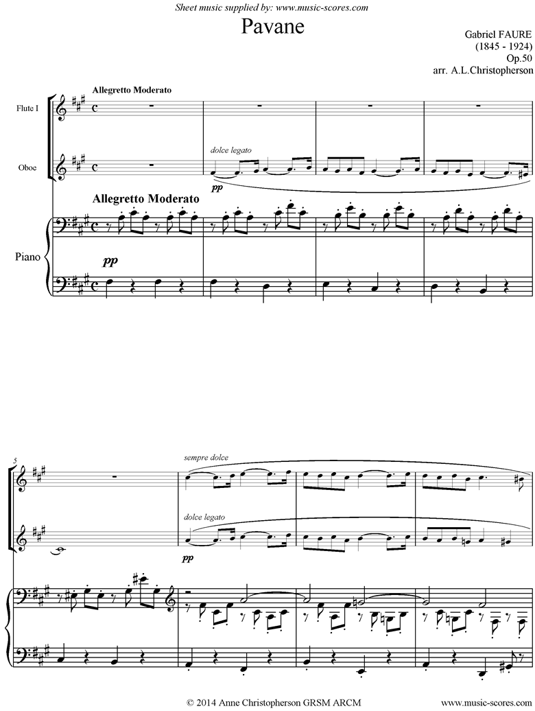 Op.50: Pavane: Flute, Oboe and Piano by Faure