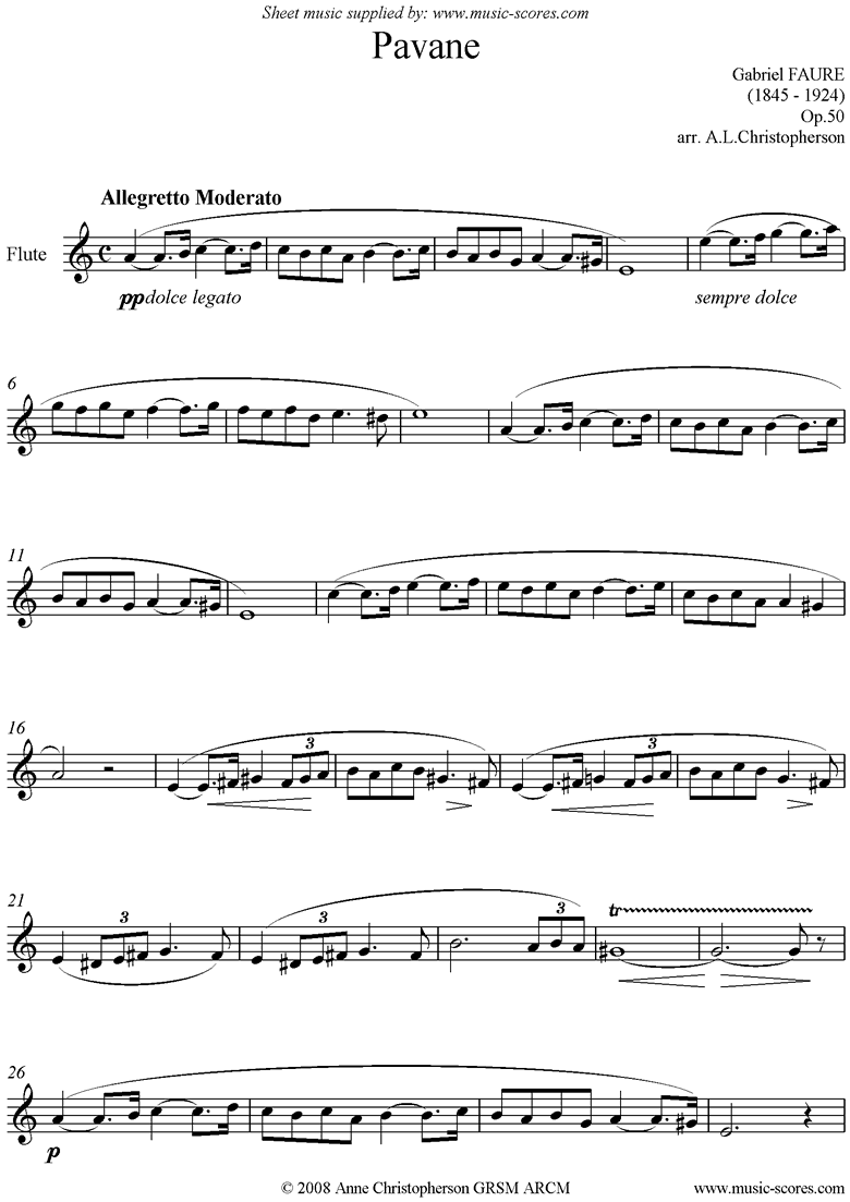 Front page of Op.50: Pavane: Flute Solo short version sheet music