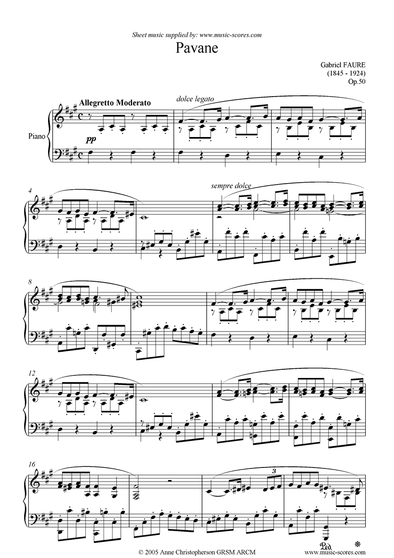Front page of Op.50: Pavane: Piano solo sheet music