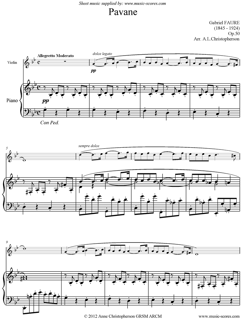Front page of Op.50: Pavane: Violin, Piano sheet music