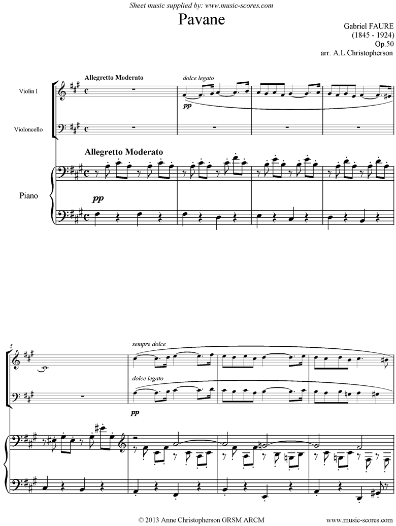 Front page of Op.50: Pavane: Violin, Cello, Piano sheet music