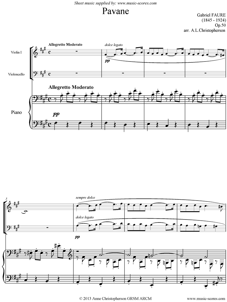 Faure. Op.50 Pavane Violin Cello Piano classical sheet music