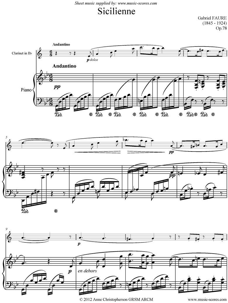 Op.78,80: Sicilienne: Clarinet and Piano by Faure