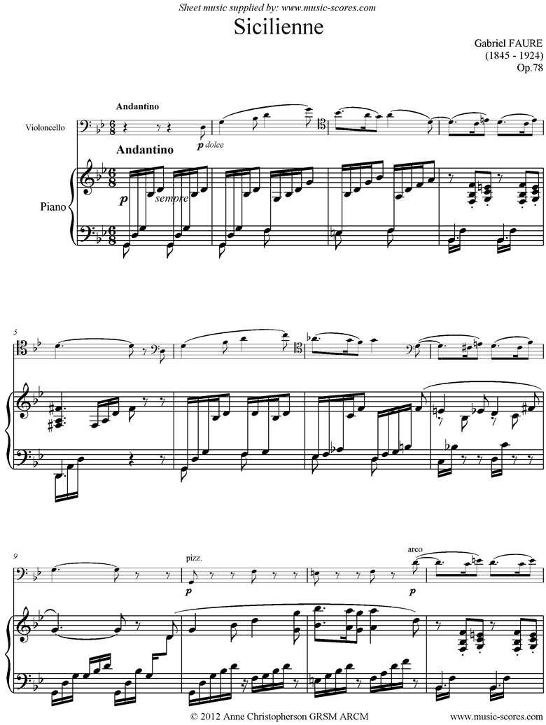 Front page of Op.78,80: Sicilienne: Cello and Piano sheet music