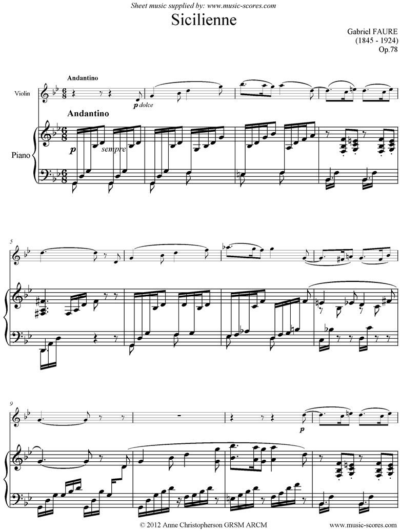 Front page of Op.78,80: Sicilienne: Violin and Piano sheet music