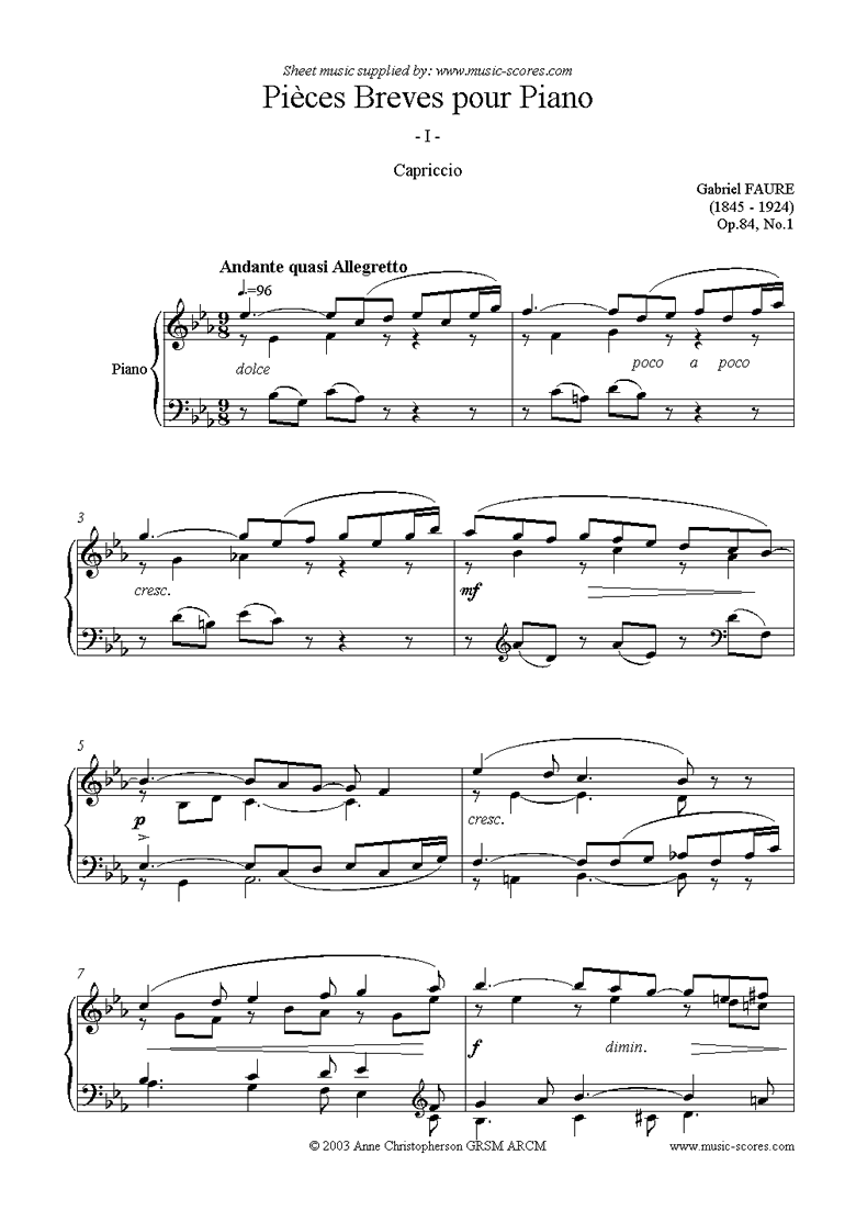 Front page of Op.84, No.1: Capriccio sheet music