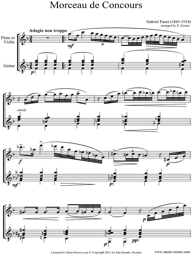 Front page of Morceau de Concours: Flute, Guitar sheet music