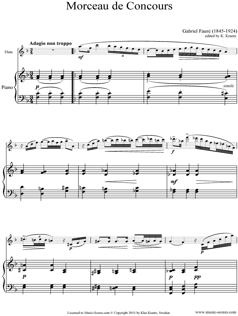 Front page of Morceau de Concours: Flute and Piano sheet music