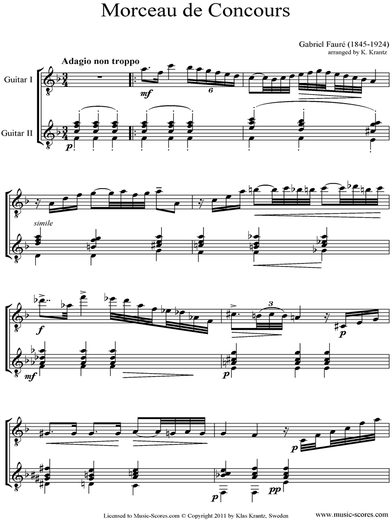 Front page of Morceau de Concours: 2 Guitars sheet music