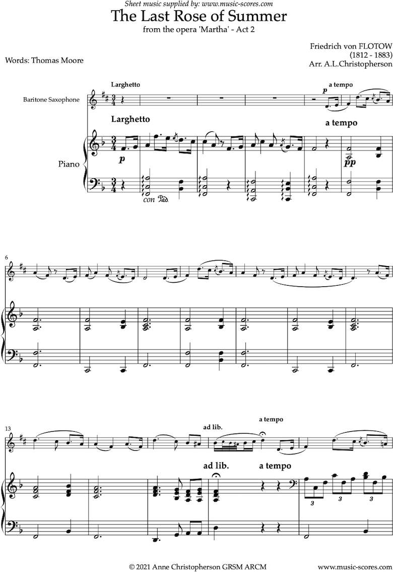 Front page of The Last Rose of Summer: Baritone Sax sheet music