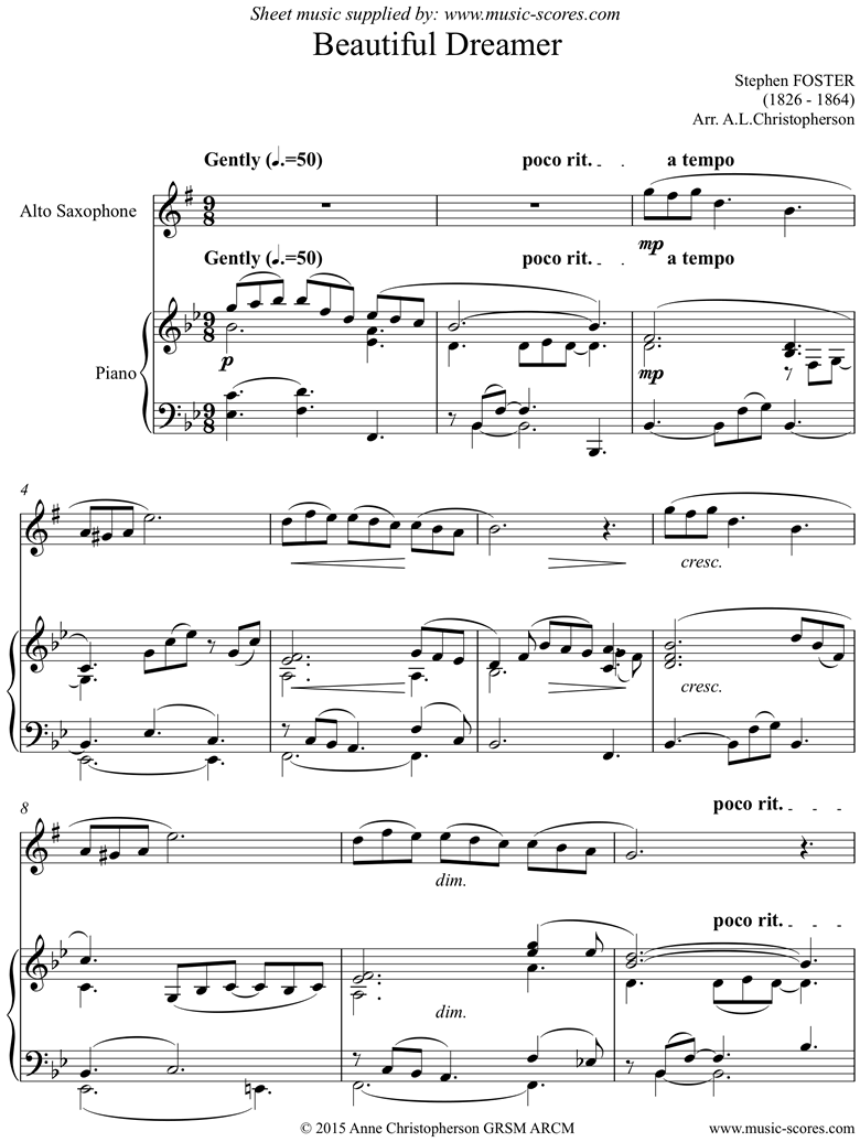 Front page of Beautiful Dreamer: Alto Sax sheet music