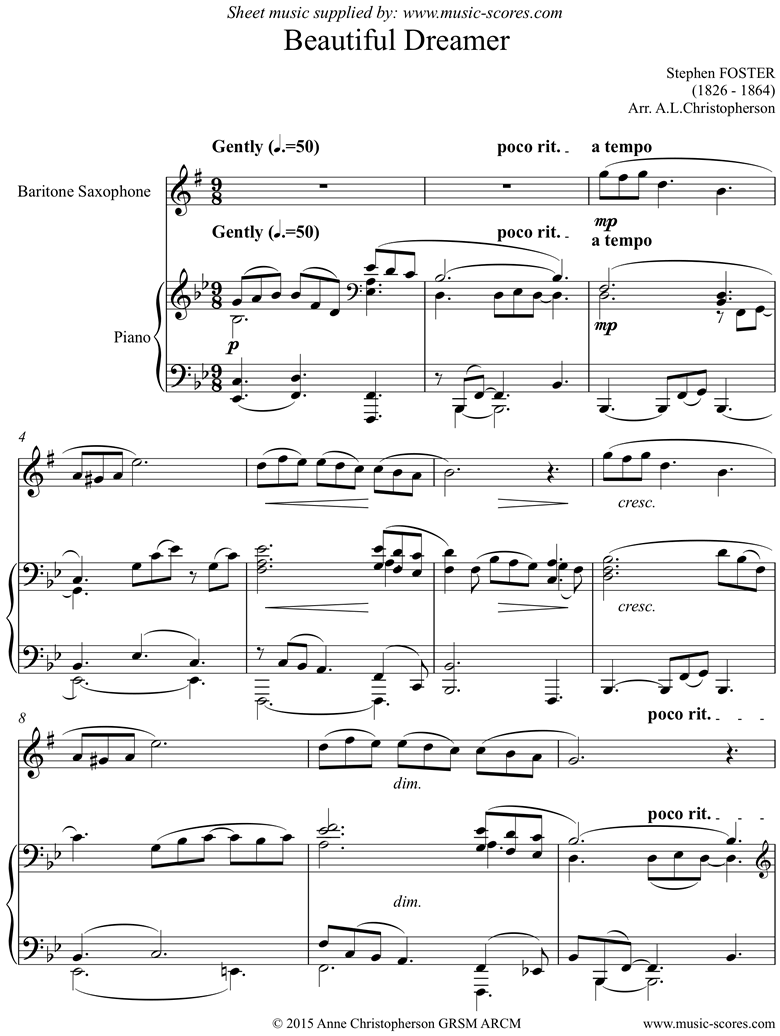 Front page of Beautiful Dreamer: Baritone Saxophone sheet music