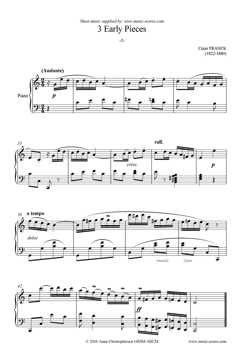 Front page of 3 Early Pieces: No.2: Piano sheet music