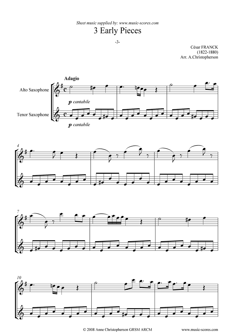 Front page of 3 Early Pieces: No.3: Alto and Tenor Sax sheet music