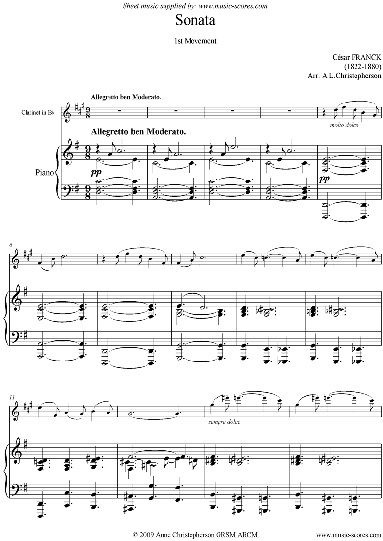 Front page of Sonata: 1st Mvt: Allegretto moderato: Clarinet sheet music