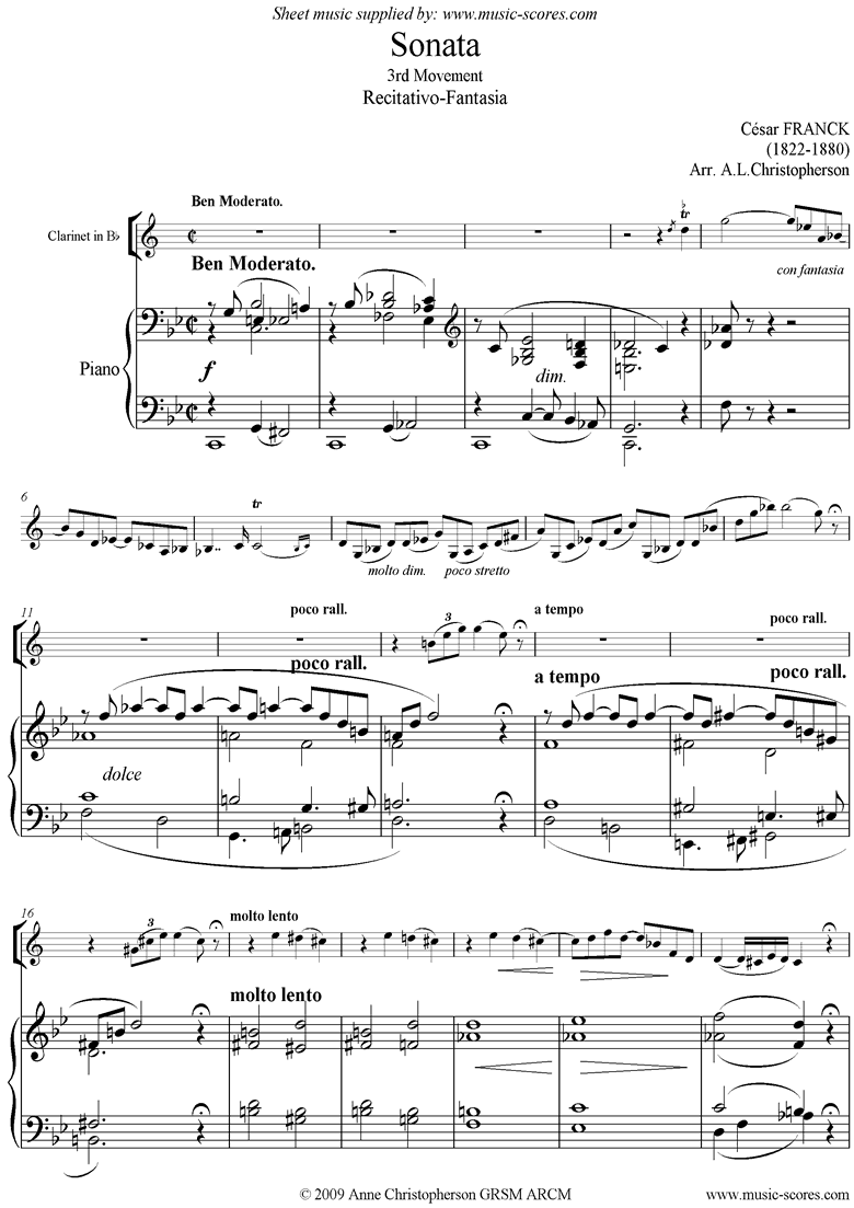 Front page of Sonata: 3rd movement: Ben moderato: Clarinet sheet music