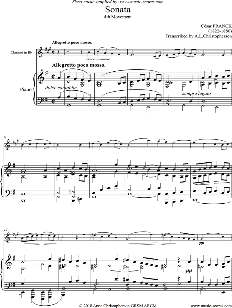Front page of Sonata: 4th movement: Allegro poco mosso: Clarinet sheet music