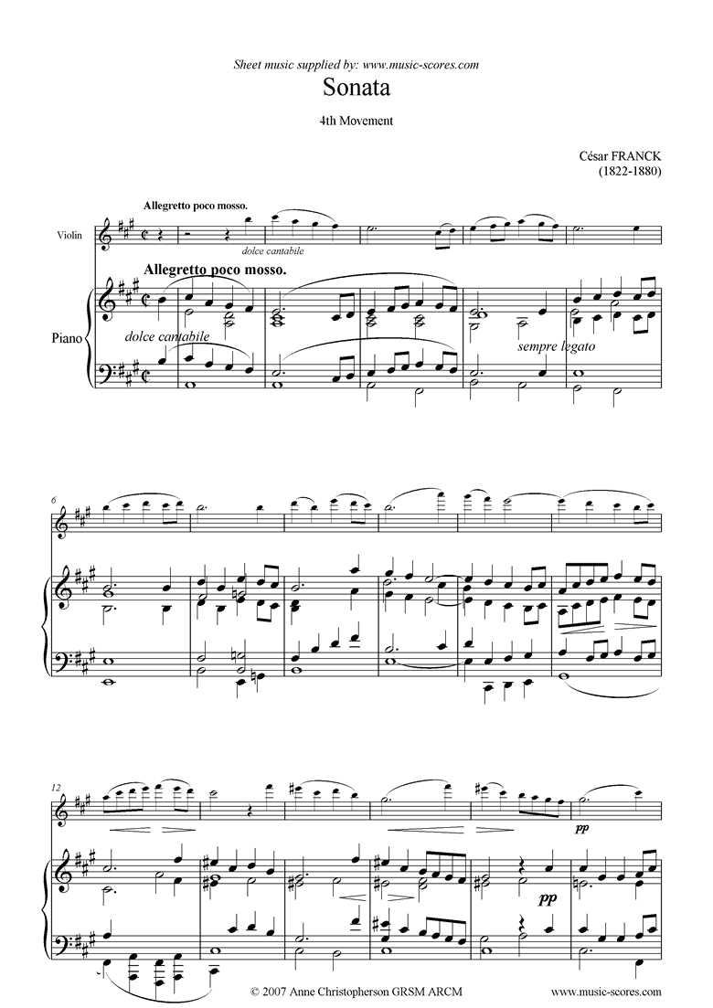 Front page of Violin Sonata: 4th movement: Allegro poco mosso sheet music