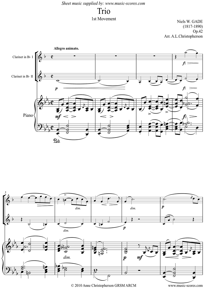 Op.42: Piano Trio: 1st mt: 2 Clarinets and Piano by Gade