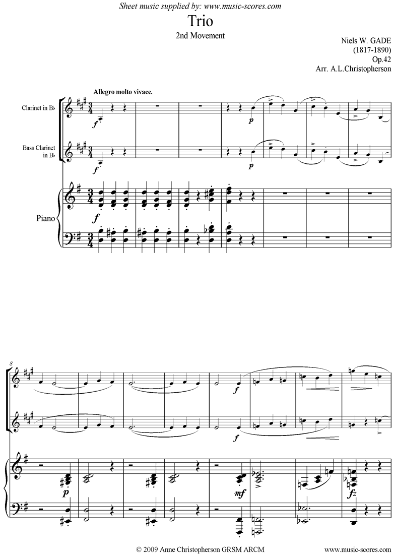 Front page of Op.42: Piano Trio: 2nd mvt: Clari, Bass Clari, Pno sheet music