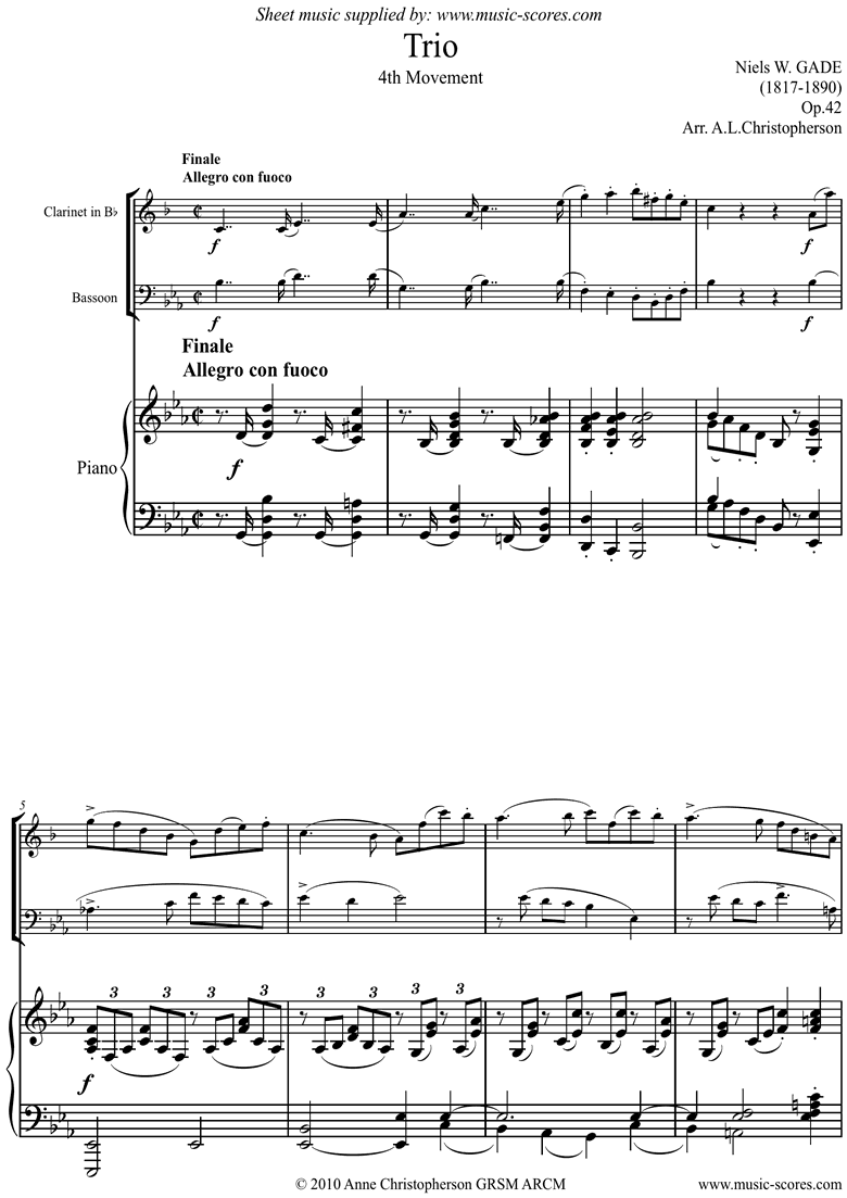 Front page of Op.42: Piano Trio: 4th mvt: Clari, Bassn, Pno sheet music