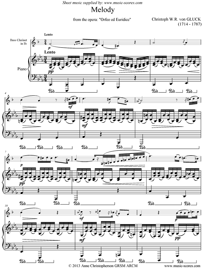Front page of Orfeo ed Euredice: Melody: Bass Clarinet sheet music
