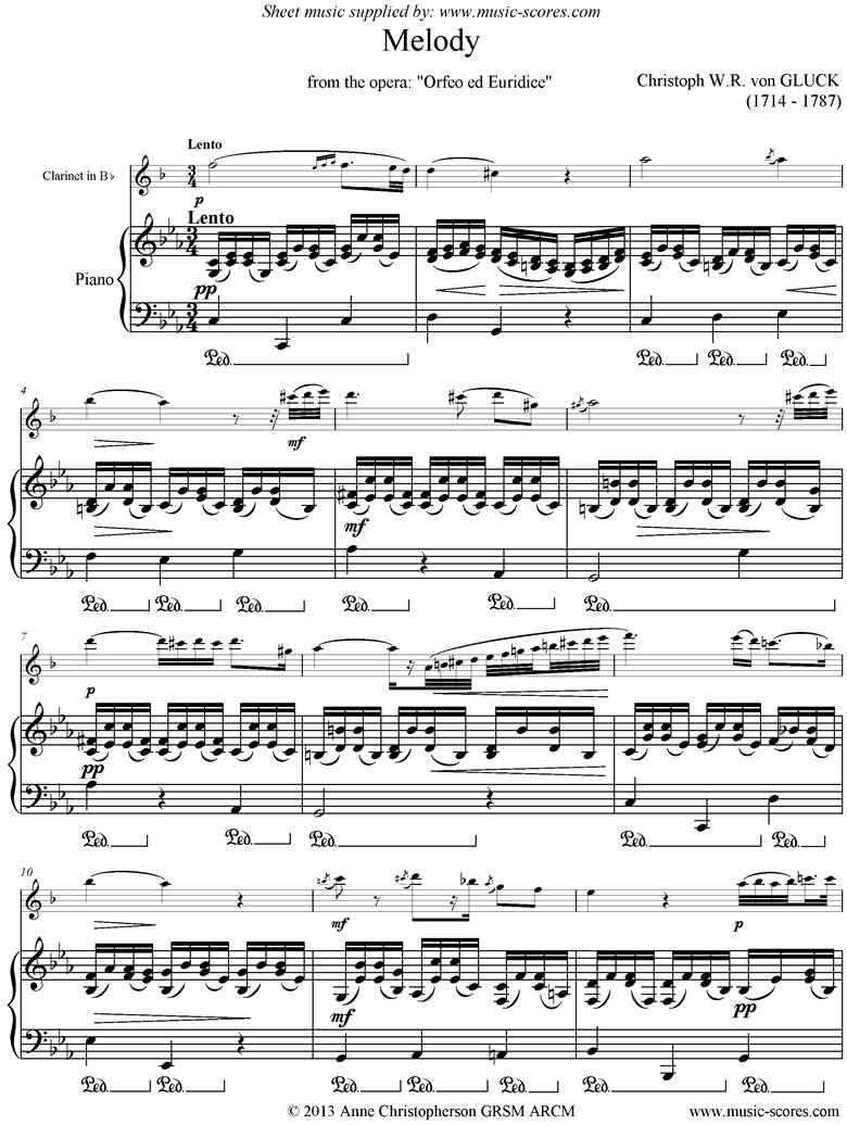 Front page of Orfeo ed Euredice: Melody: Clarinet, high sheet music