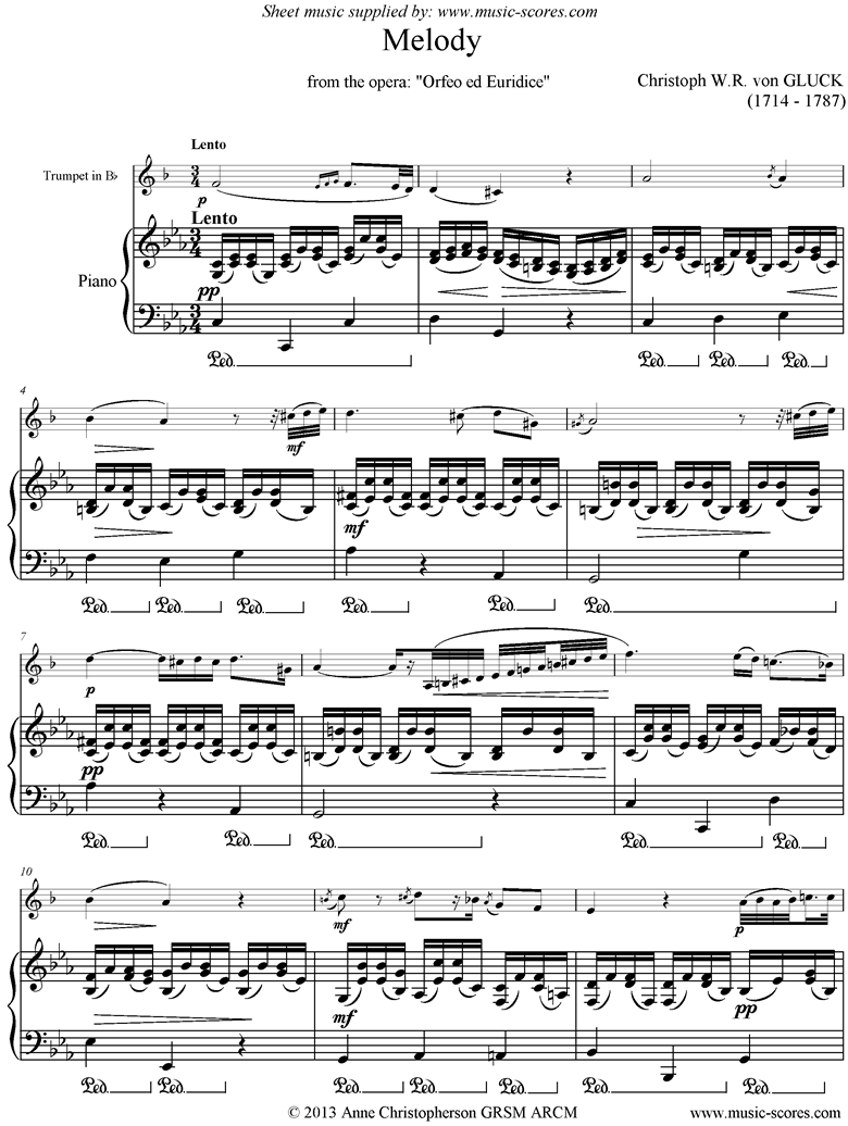Front page of Orfeo ed Euredice: Melody: Trumpet sheet music