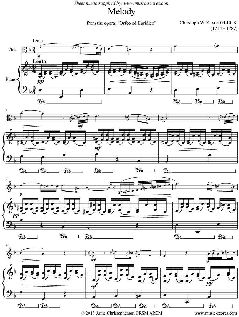 Front page of Orfeo ed Euredice: Melody: Viola sheet music