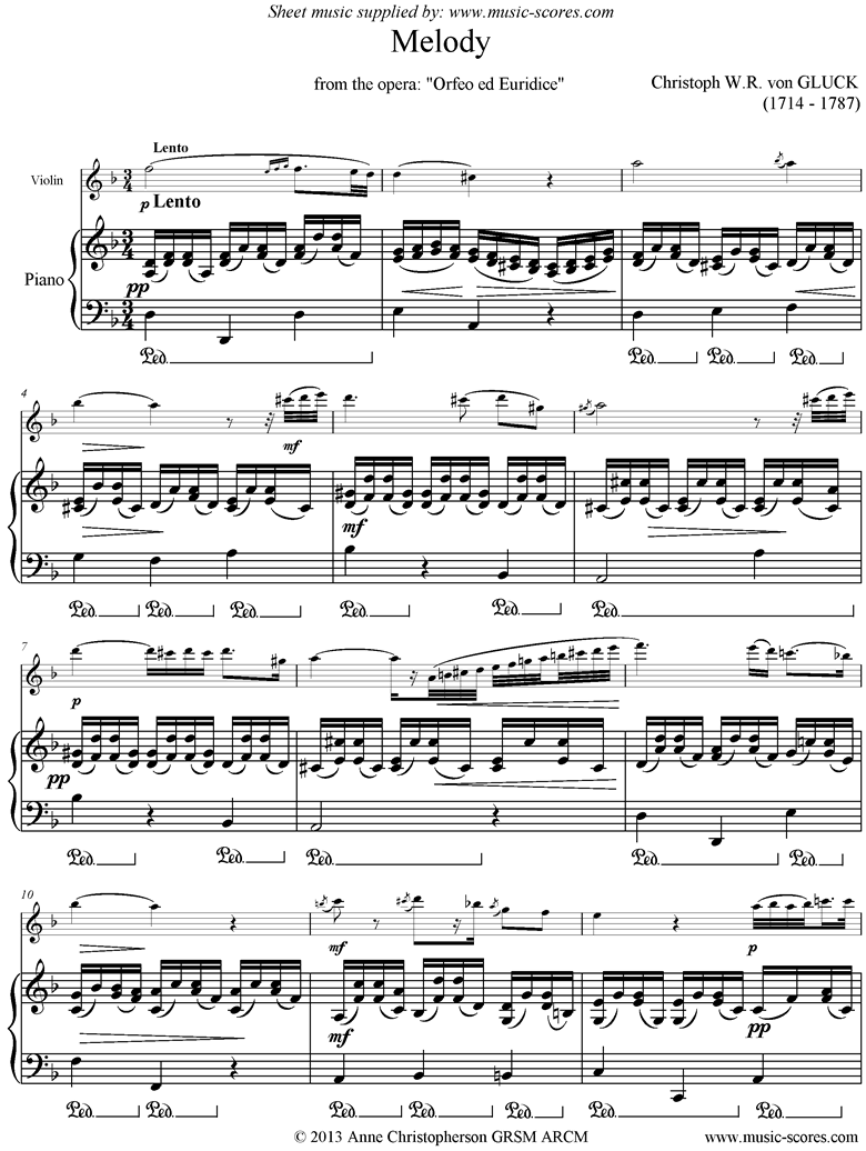 Front page of Orfeo ed Euredice: Melody: Violin sheet music
