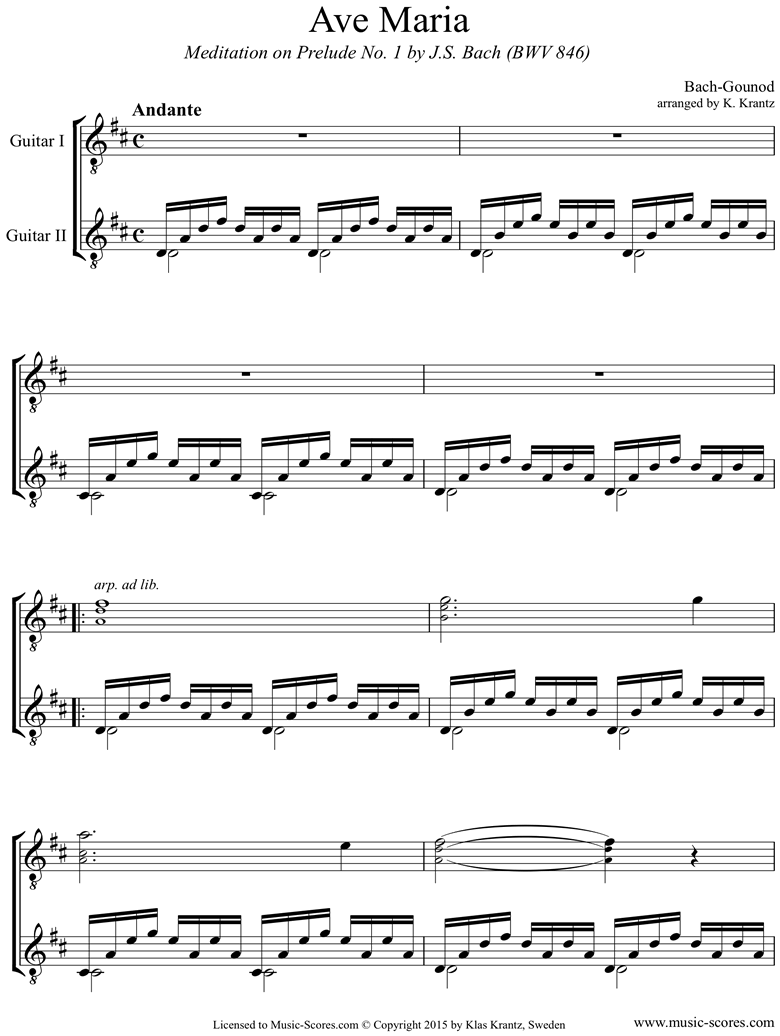 Front page of Ave Maria: Guitar Duet sheet music